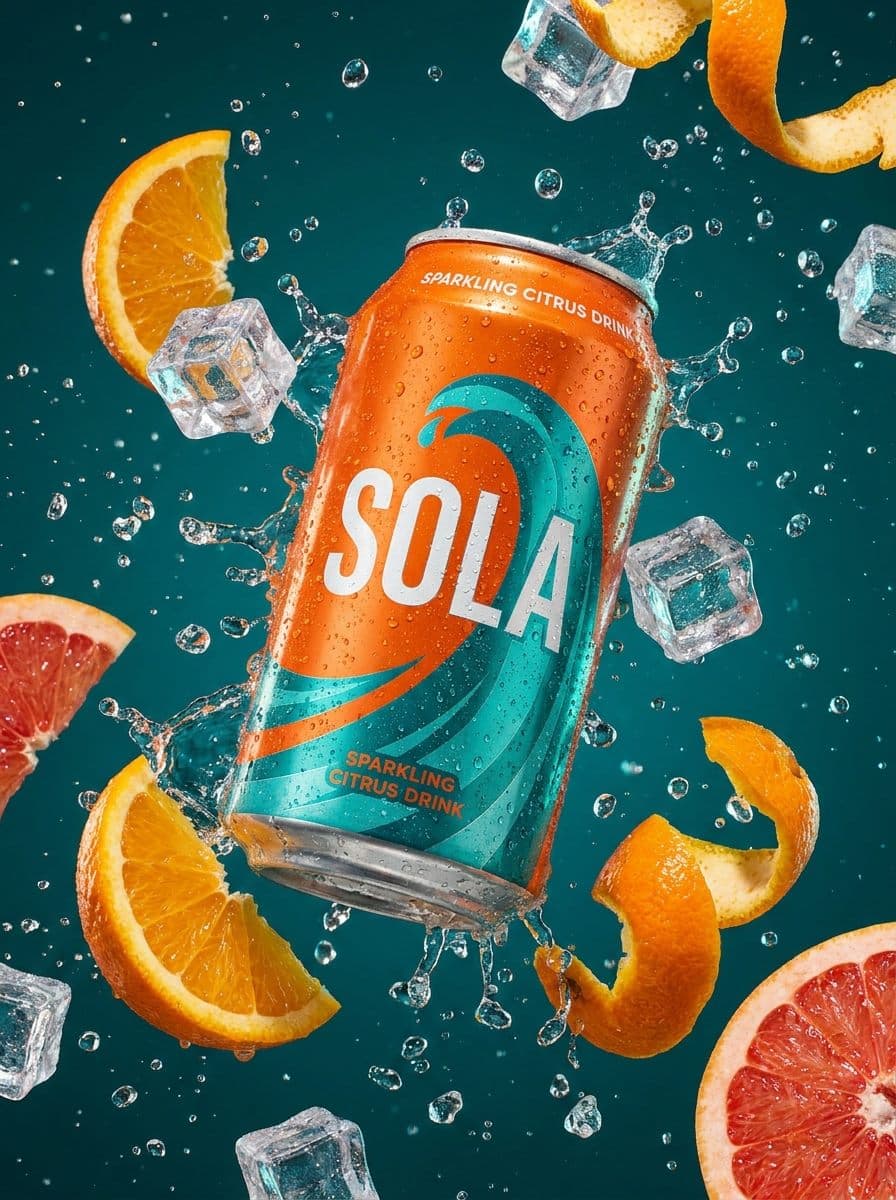 Sola drink poster with a splash of liquid frozen mid-motion